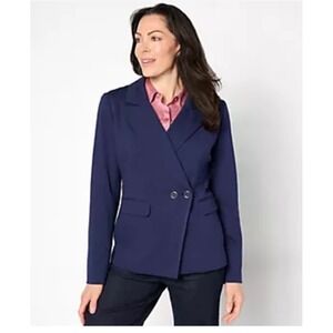 BEAUTIFUL by Lawrence Zarian Silky Ponte Double Button Blazer Purple XS